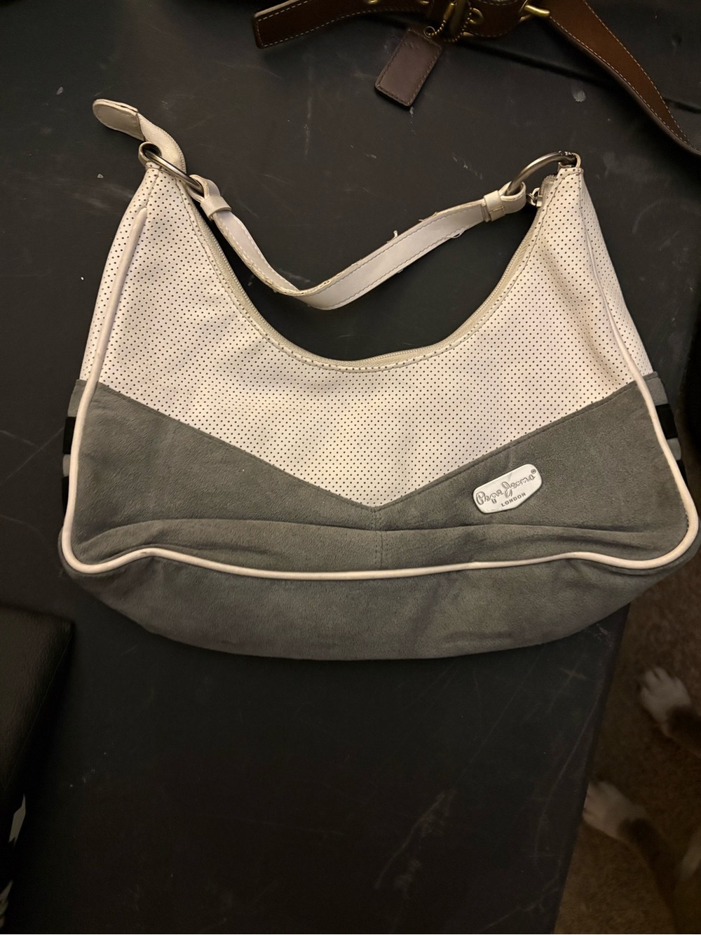 Pepe Jeans White and Gray Two-Tone Hobo Shoulder Bag
